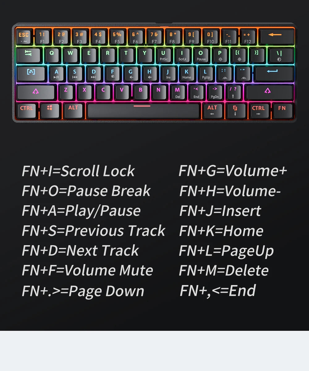 Compact 61Key Esports Mechanical Keyboard Hot Swappable RGB