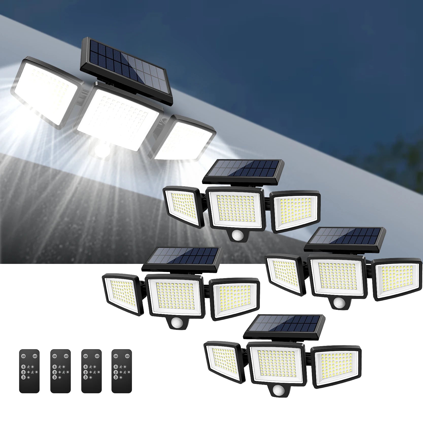 Outdoor Waterproof Solar Light with Motion Sensor 3-Head 200+ LEDs Security Light for Porches Garages Yard Entrances