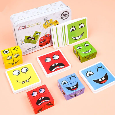Cube Face Change Building Blocks Board Game Wood Puzzle Montessori Expression Wooden Blocks Blocos For Children Kids Toys Gift by Smarsty