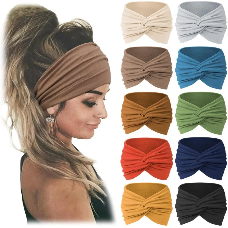 Women Wide Yoga Headband Sweat Absorbing Non Slip Elastic - Smarsty