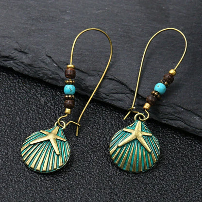 Vintage Bohemian Big Drop Earrings with Geometric Leaf Design - Smarsty