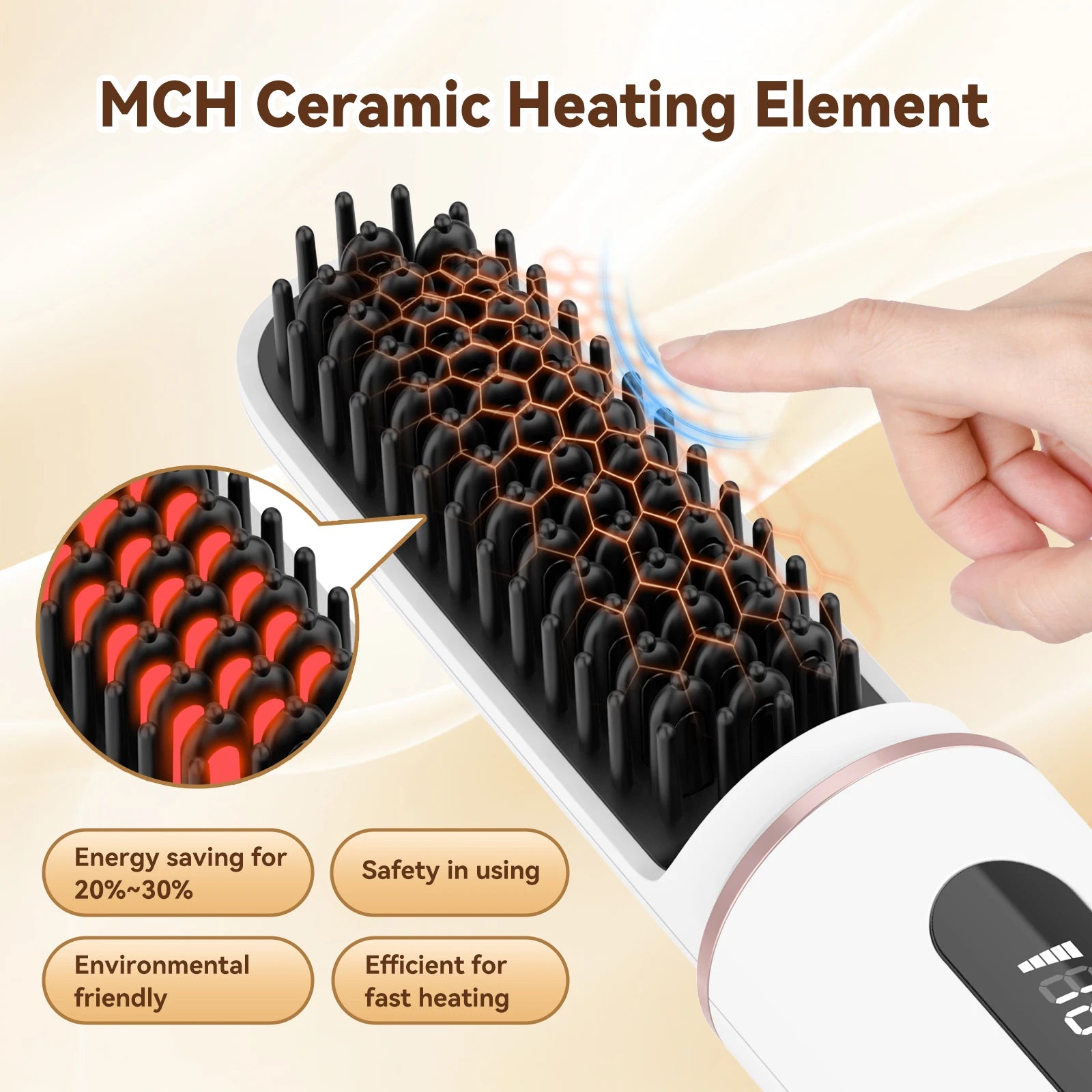 MAXGROOM Cordless Ionic Hair Straightener Brush Fast Heating - Smarsty