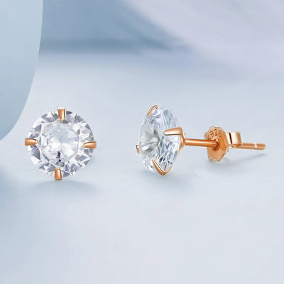 Bamoer CZ Stud Earrings 925 Sterling Silver Platinum Plated Round Cubic Zirconia Hypoallergenic Barbell Earrings 4-7mm - Smarsty