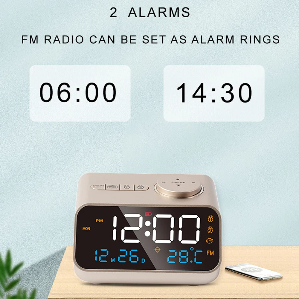 Modern FM Radio LED Alarm Clock with Temperature Display - Smarsty