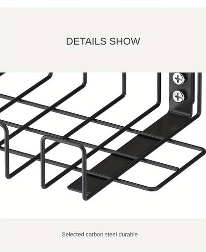 Under Table Storage Rack Metal Cable Management Tray Home Office Desk Wire Organizer No Punching Kitchen Storage Accessories