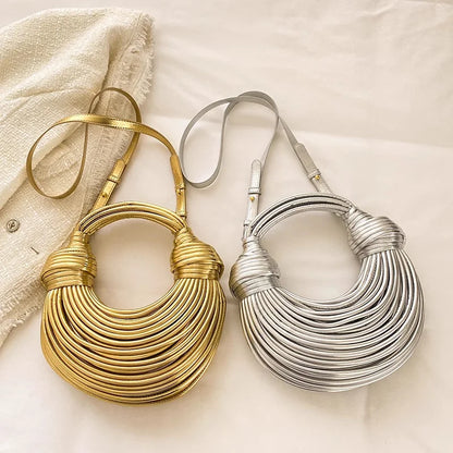 Women Handbags 2024 Designer Rope Knotted Gold Clutch - Smarsty