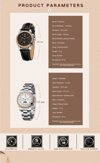 Luxury Women's Automatic Mechanical Wrist Watch with Diamond Moon Phase - Smarsty