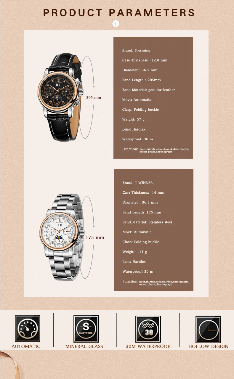 Luxury Women's Automatic Mechanical Wrist Watch with Diamond Moon Phase - Smarsty