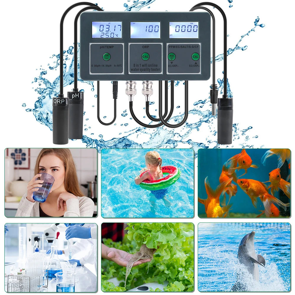 Tuya WiFi 8 In 1 Water Quality Tester with Digital Display - Smarsty