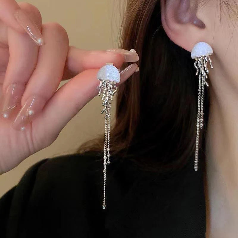 Elegant Blue Cloud Drop Earrings with Colorful Rain Tassel - Smarsty