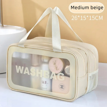 Dry-wet separation double transparent PU makeup bag portable washing bag cosmetic storage bag travel fitness swimming essentials - Smarsty