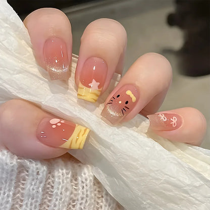 24Pcs Cute Pink Cat Eye Press On Nails Set - Smarsty