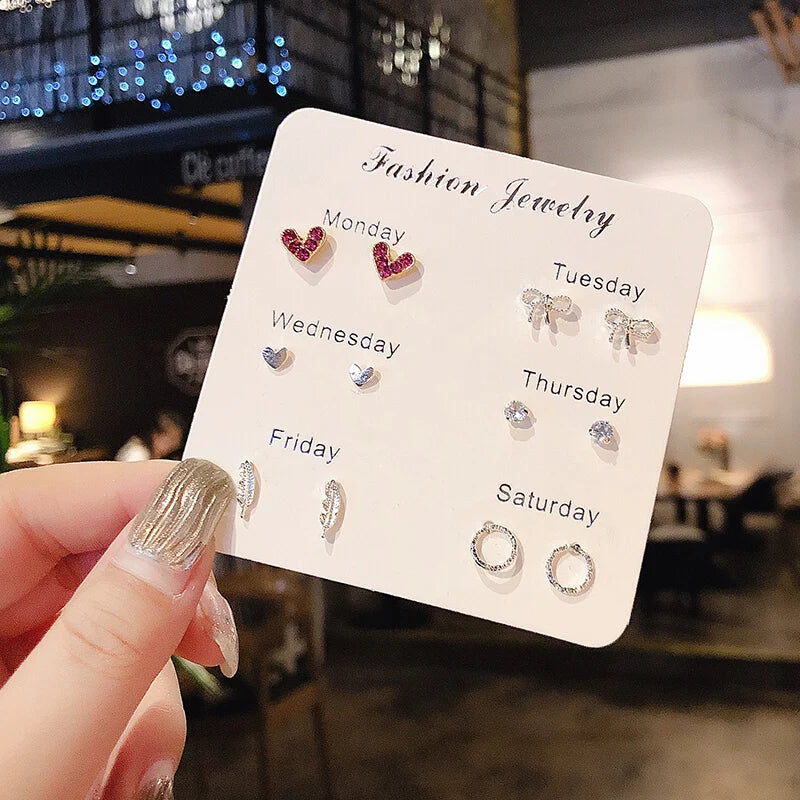4 Pair Silver Heart Stud Earrings Set Cute Gift Everyday - Smarsty