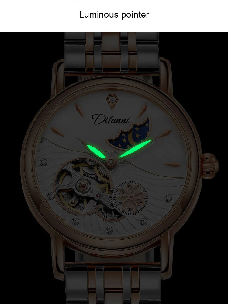 Luxury Women's Automatic Mechanical Watch with Moon Phase - Smarsty