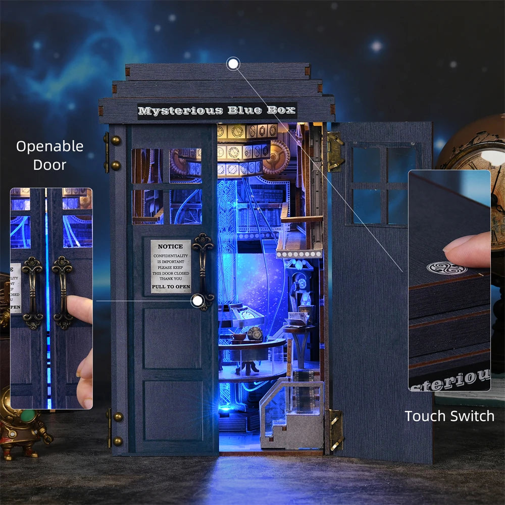 Book Nook Kit Mysterious Telephone Booth DIY Wooden Puzzle Handmade Bookshelf Dollhouse Model Bookend Building Home Decoration - Smarsty
