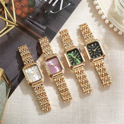 Women's Luxury Square Quartz Watch with Gold Alloy Strap - Smarsty