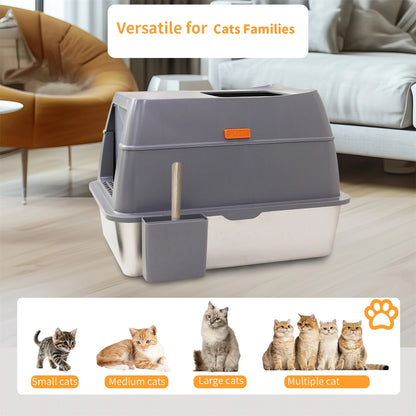 Extra Large Enclosed Stainless Steel Cat Litter Box - Smarsty