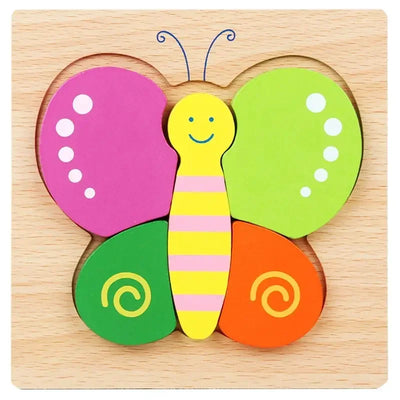 Montessori Cartoon 3D Wooden Puzzle Animal Traffic Jigsaw Toys for Kids Early Learning Educational Cognitive Game Children Gifts by Smarsty