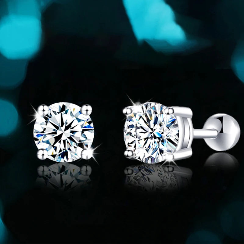 Moissanite Studs 0.5 To 2Ct Sterling Silver Screw Back - Smarsty