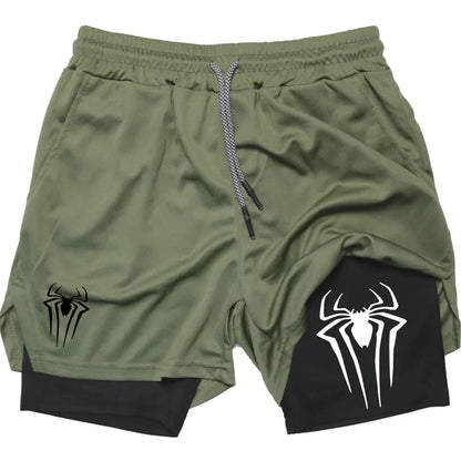 Y2K Performance Shorts Men Spider Printed GYM Casual Sports Compression Shorts Workout Running Mesh 2 In 1 Sport Short Pants - Smarsty