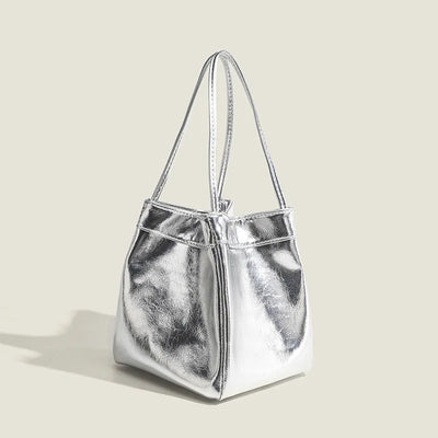 Bucket Bag For Women Silvery Pu Lunch Box Versatile Chic - Smarsty