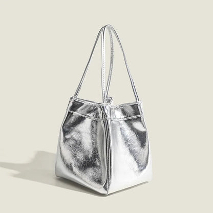 Bucket Bag For Women Silvery Pu Lunch Box Versatile Chic - Smarsty