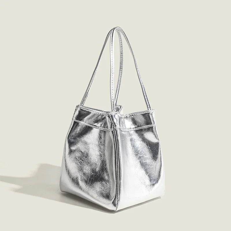 Bucket Bag For Women Silvery Pu Lunch Box Versatile Chic - Smarsty