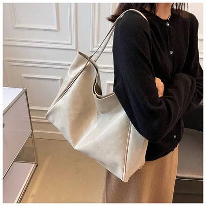 Women PU Leather Tote Bag Large Capacity Shoulder Crossbody - Smarsty