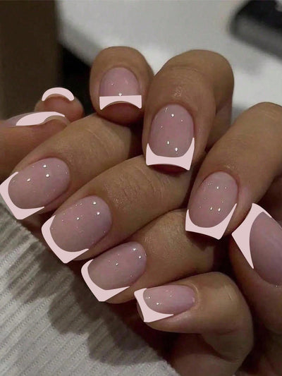 24 Piece Short Fake Nails Set with Glitter Tips - Smarsty