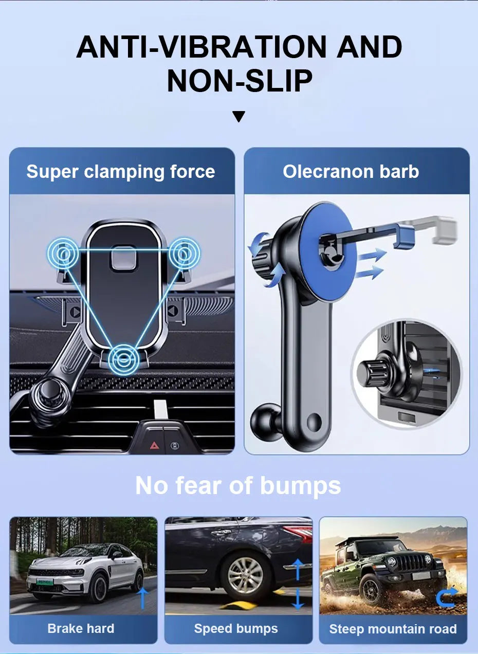 BLALION Car Phone Holder Gravity GPS Support 360 Degree Rotatable Anti Shaking Car Air Vent Mount For IPhone Pro Xiaomi Samsung - Smarsty