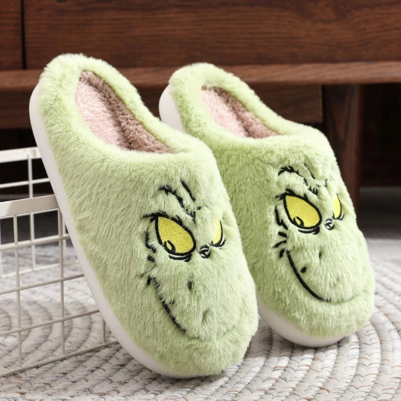 Autumn Winter Fashion New Plus Size Women's Home Slippers Indoor Lazy Green Fur Monster Plush Flat Bottom Comfortable Cotton Mop - Smarsty