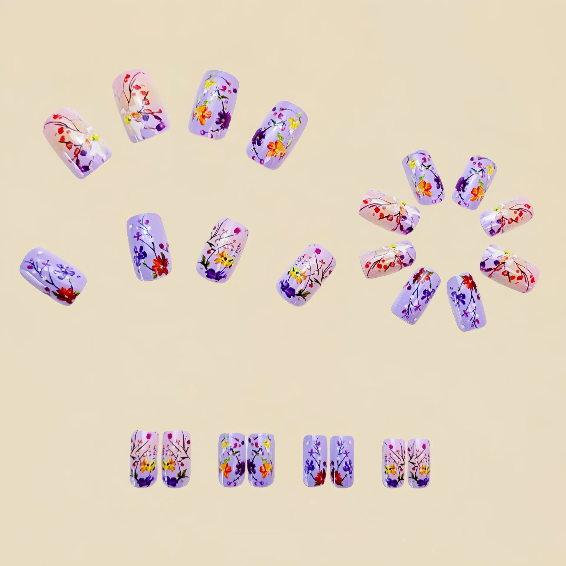24 Piece Set Medium Long Press On Nails with Floral Design - Smarsty