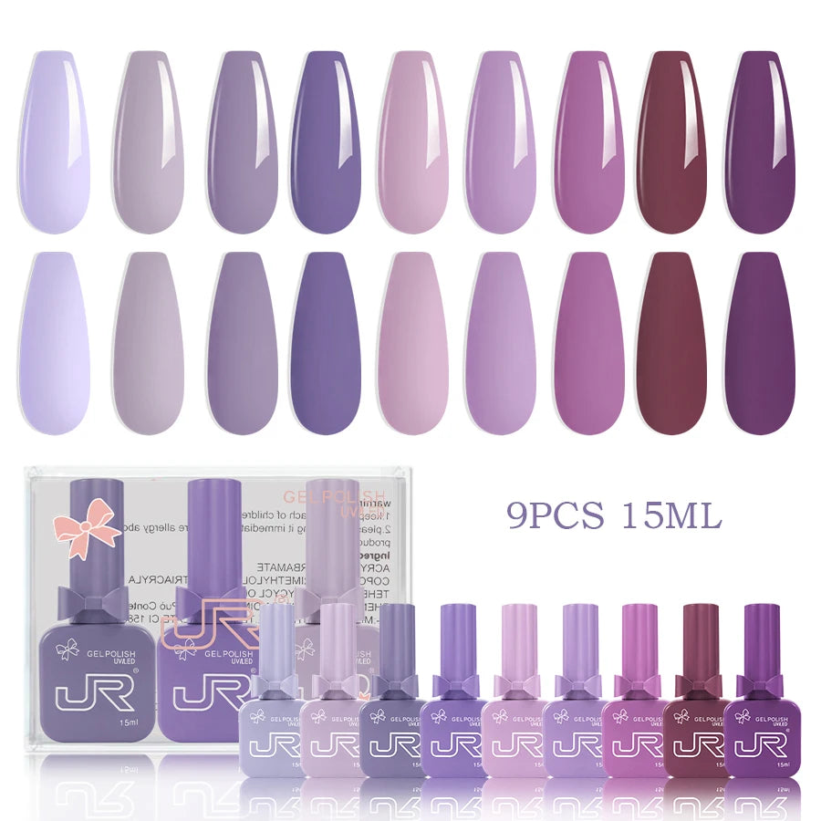 JR 9PCS Gel Nail Polish Set for Home DIY - Smarsty