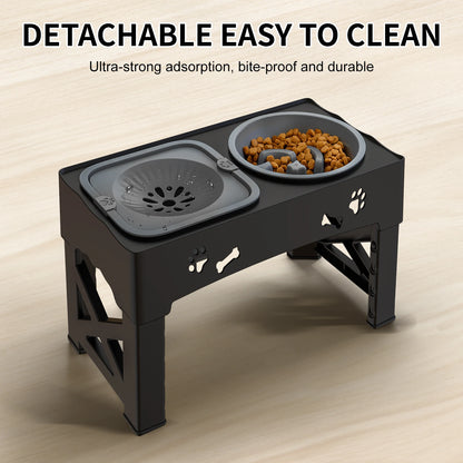 Adjustable 3 In 1 Pet Feeder With Slow Feed Bowls - Smarsty