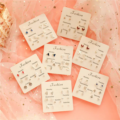 4 Pair Silver Heart Stud Earrings Set Cute Gift Everyday - Smarsty