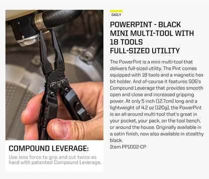 SOG PowerPint 18-in-1 Tactical Multi-Tool with Folding Pliers & Knife - EDC Pocket Gear for Outdoor, Hiking, Camping Survival