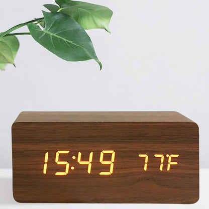 Wooden Digital Alarm Clock with Temperature Display - Smarsty