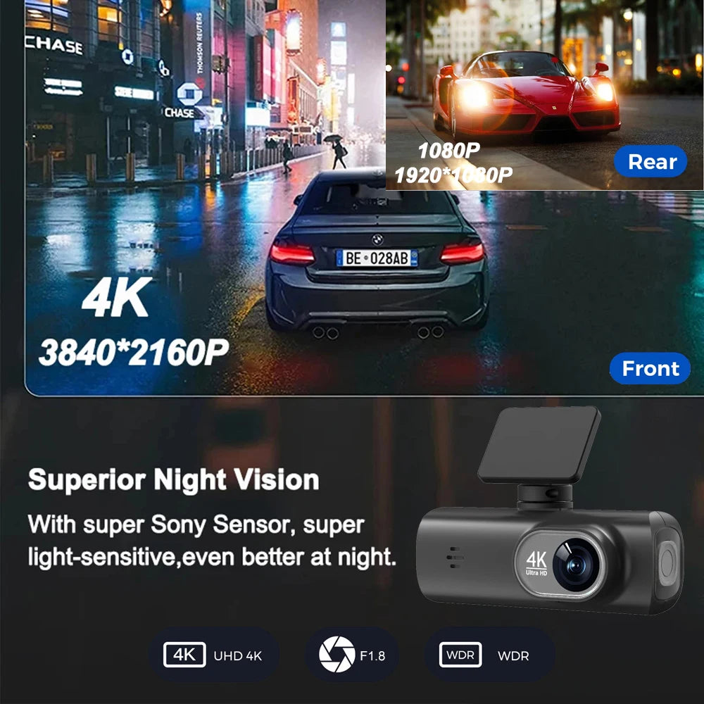 4K Dash Cam With WiFi Dual Lens GPS Parking Monitoring - Smarsty