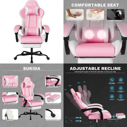 Ergonomic Gaming Chairs with Massage Lumbar Support, Swivel, Height Adjustable, and Headrest for Adults Comfort Gaming