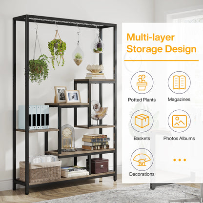 Tribesigns 5 Tiers Tall Indoor Plant Stand 70.9 inches Large Metal Plant Shelf with 10 PC S Hanging Hooks for Garden