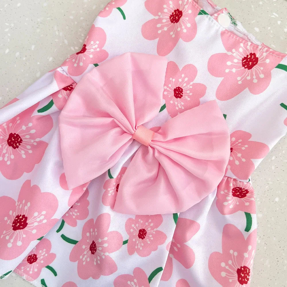 Summer Floral Dog Dress with Bow for Puppies - Smarsty