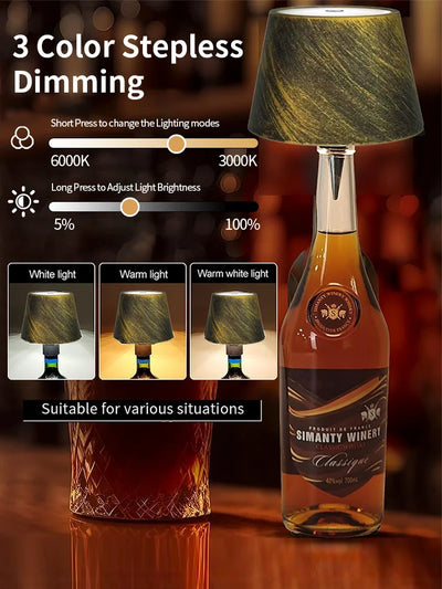 Wireless Touch Control Bottle Lamp with Dimmable Colors - Smarsty