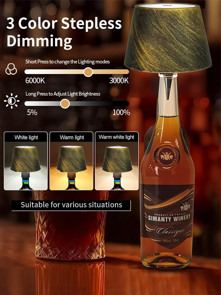 Wireless Touch Control Bottle Lamp with Dimmable Colors - Smarsty