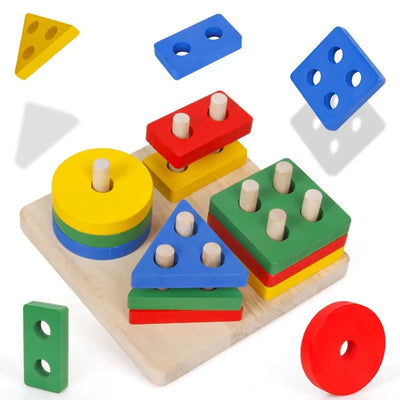 Montessori Toy Wooden Building Blocks Early Learning Educational Toys Color Shape Match Kids Puzzle Toys For Children Boys Girls - Smarsty