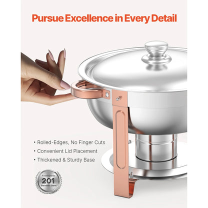 SucceBuy 5 Qt 4 Pack Chafing Dish Buffet Set Round Catering Warmer Server w/Lid Water Pan Folding Stand Clip for Wedding Party
