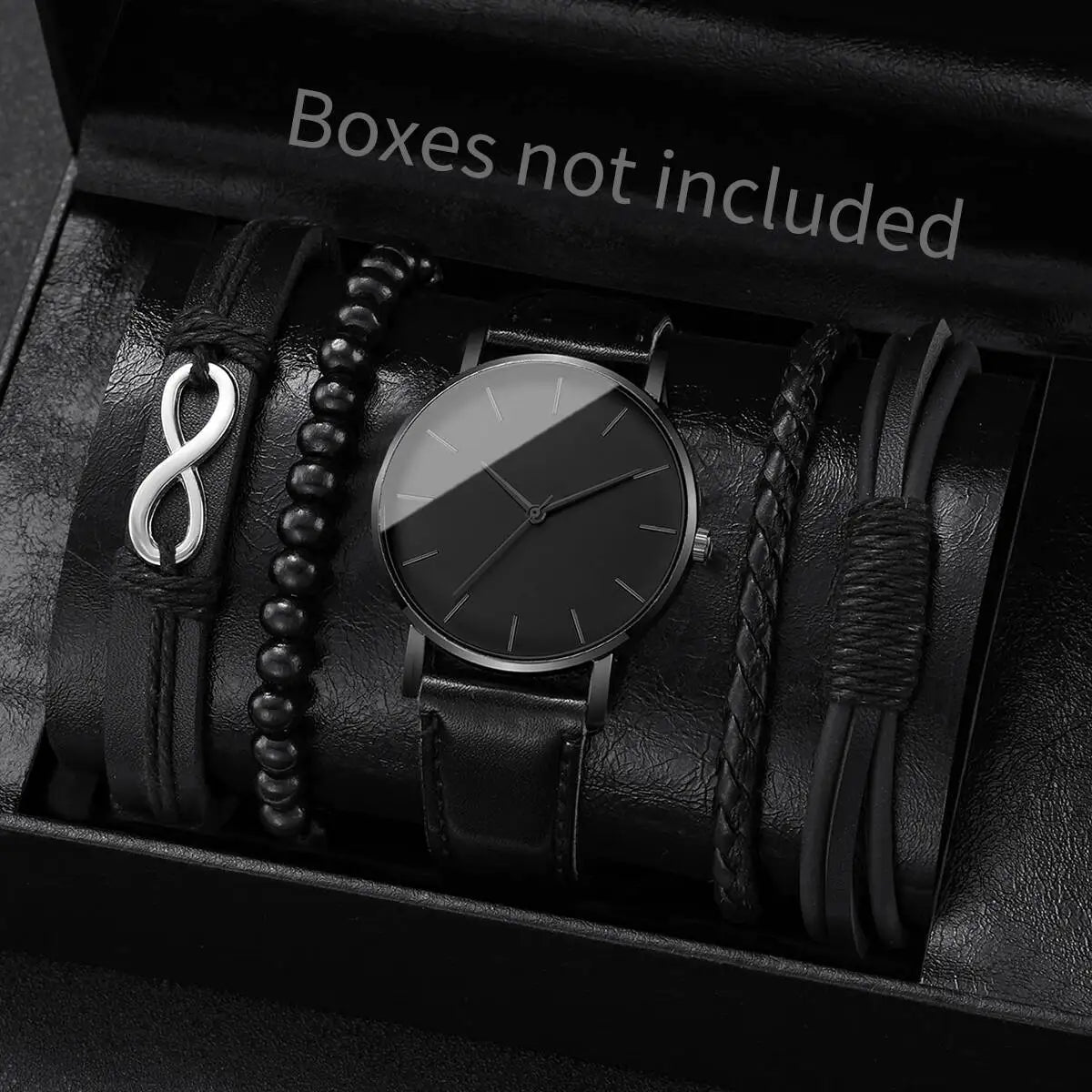 Fashion Leather Strap Men Quartz Watch Set - Smarsty