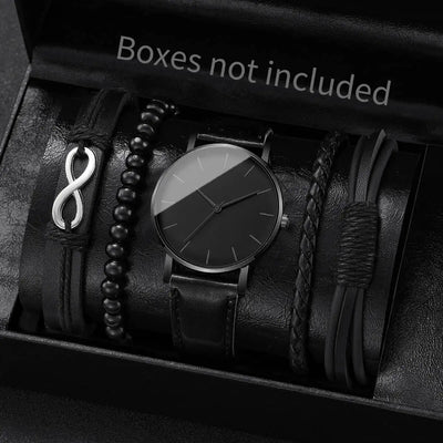 Fashion Leather Strap Men Quartz Watch Set - Smarsty