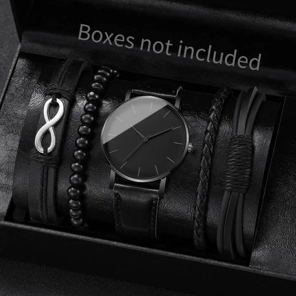 Fashion Leather Strap Men Quartz Watch Set - Smarsty