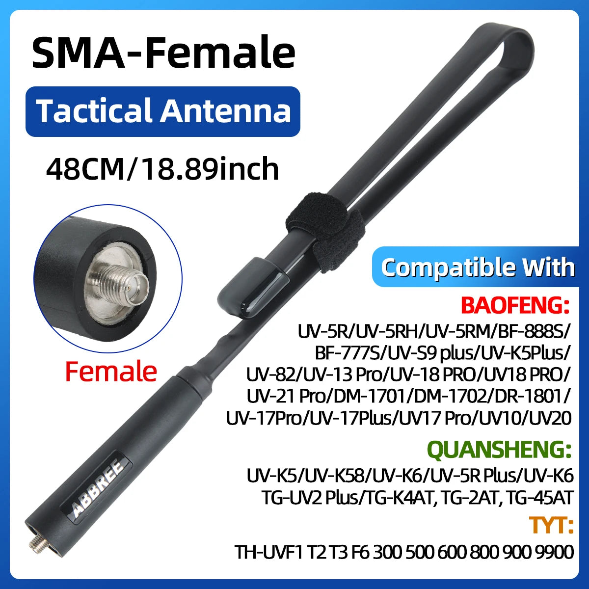 ABBREE CS Tactical Antenna SMA-Female Dual Band VHF UHF 144/430Mhz Foldable For Walkie Talkie Baofeng UV-21 UV-5R QuanSheng K5 - Smarsty