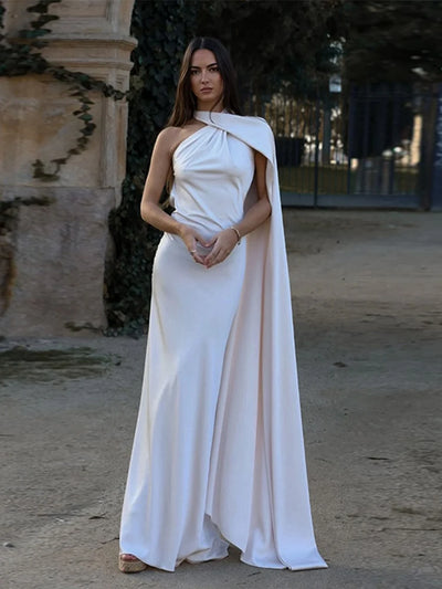 Sexy Satin Ribbon Party Dress Women Elegant Halter Backless Off Shoulder Sleeveless Female Dresses 2024 Summer Solid Robe Gown - Smarsty
